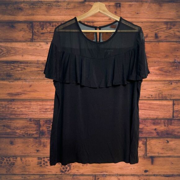 Lane Bryant Sheer Shoulder Black Shirt 18/20 - Picture 1 of 5